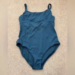 Athleta Square Neck Adjustable Straps Teal Wash One Piece Swimsuit Size XL